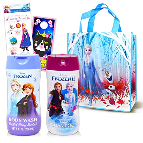 Disney Frozen Bath Accessories Set ~ Bundle with 5 Pc Frozen Bath Bomb, 2 Frozen Body Wash (3oz, 14oz), Frozen Tote Bag, Frozen Carry Along