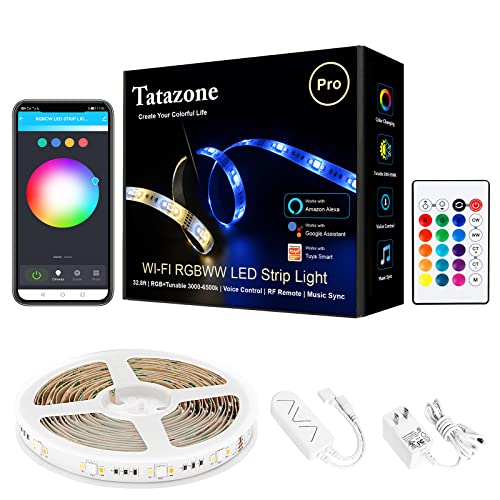 Tatazone RGBWW Smart LED Strip Lights, 32.8FT Tunable White 3000K-6500K+RGB WiFi Led Light Strips Work with Alexa and Google, Music Sync Color Changing LED Lights for Cabinet, Kitchen, Room, TV