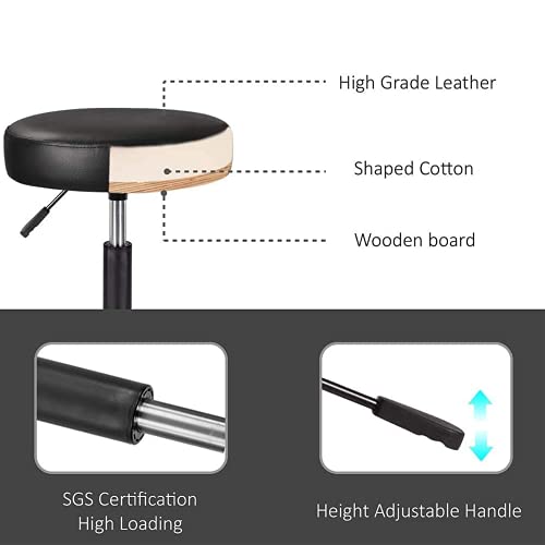 Allewie Round Rolling Stool PU Leather Height Adjustable Swivel Drafting Work SPA Medical Salon Stools Chair with Wheels and Soft seat Padding, Fully Black | The Storepaperoomates Retail Market - Fast Affordable Shopping