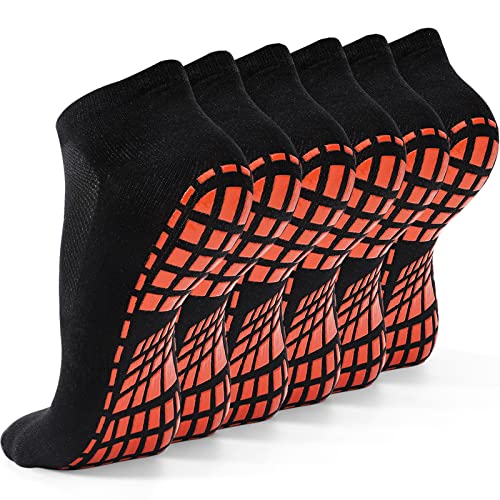 NOVAYARD 6 Pairs Non Slip Grip Socks Yoga Pilates Hospital Socks Sticky Grippers for Men Women（Black,Large）