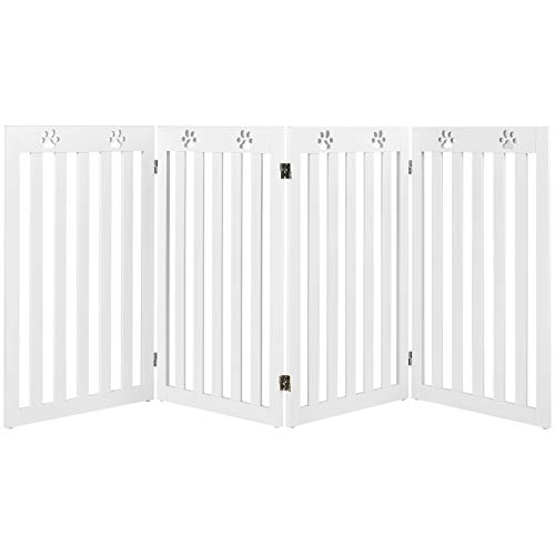 Giantex Wooden Freestanding Pet Gate, 4 Panel-36 inch Height Large Dog Fence, Foldable Dog Gate with 360° Flexible Hinges, Indoor Safety Pet Gate for Home, Stairs, Doorway, White