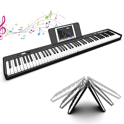 Fverey Folding Piano Keyboard 88 Key Full Size Semi-Weighted Foldable Piano,Bluetooth Portable Electric Piano with Sheet Music Stand,Sustain Pedal,Handbag & Piano App-Portable for Beginners.