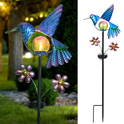 Afirst Solar Lights Garden Decorative Garden Stakes Outdoor Waterproof Decorative Solar Lights, Hummingbird LED Warm Crackled Glass Globe Lights for Walkway, Pathway, Yard, Lawn | The Storepaperoomates Retail Market - Fast Affordable Shopping