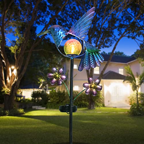 Afirst Solar Lights Garden Decorative Garden Stakes Outdoor Waterproof Decorative Solar Lights, Hummingbird LED Warm Crackled Glass Globe Lights for Walkway, Pathway, Yard, Lawn | The Storepaperoomates Retail Market - Fast Affordable Shopping
