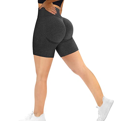 MOHUACHI Womens High Waisted Tummy Control Workout Yoga Shorts Butt Lifting Seamless Shorts Compression Short Tights (Gray, Medium)