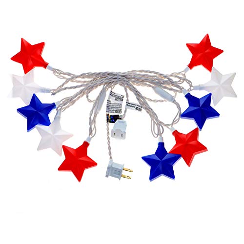 JinBest 10 LED Star Decorations Lights, Red White and Blue Decorative Lighting String, for Indoor and Outdoor Party, Patio, Garden, Trees.