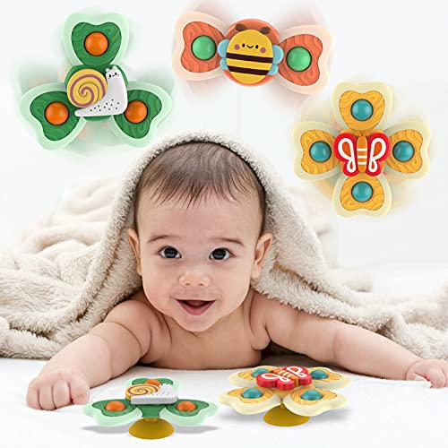 MANMI TOP,3pcs【2021 Upgraded】 Spinning Baby Toy with Section Cups,Suction Cup Spinner Toy,