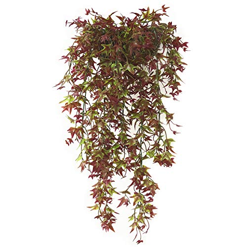 Fake Hanging Plants Artificial Vine, Plastic Ivy Greenery Christmas Garland Faux Vines Grass Flowers Leaves Home Garden Outdoor Indoor Party Wedding DIY Bedroom Wall Decor Decoration – Red 2 Bundles