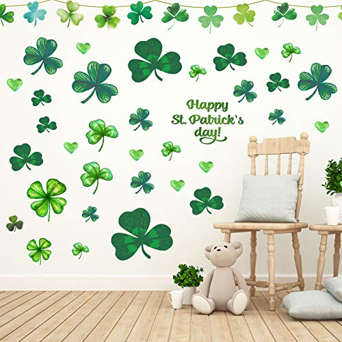Rotumaty 14 Sheets St. Patrick’s Day Wall Sticker Decorations, Large Shamrock Wall Decals for Home School Office Decor Party Supplies Ornaments, 108 PCS
