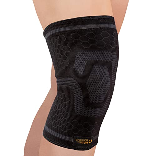 Copper Fit Unisex Adult ICE Sleeve, 2XL Knit Compression Knee Sleeve Infused with Menthol and CoQ10 for Maximum Recovery, Black, 2XL US
