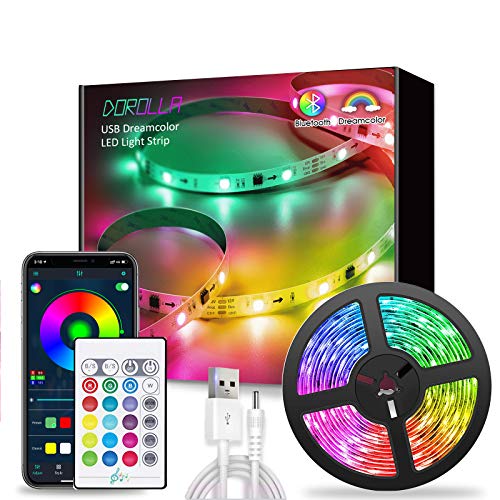 RGB+IC TV LED Strip Lights (50-70inch), 16.4ft/5m Dreamcolor Addressable TV Backlight with Bluetooth APP and Remote, Music Sync, 300+ Color Chasing Patterns Tape Light for TV Monitor Computer Gaming Room