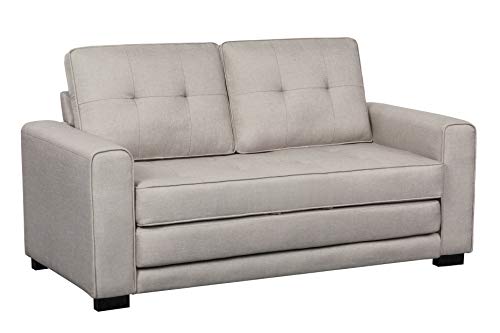 Container Furniture Direct Linen Mid Century Modern Living Room Squared Arm Fold Out Sofa Bed, 58″, Ivory