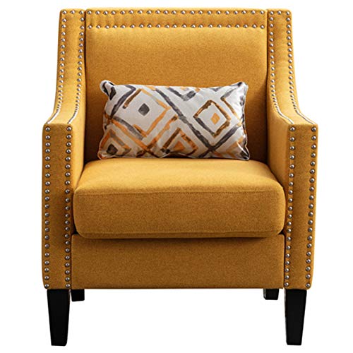 Living Room Armchair Upholstered Fabric Accent Chair Leisure Reading Chair Soft Cushion Seat for Office Bedroom, Yellow