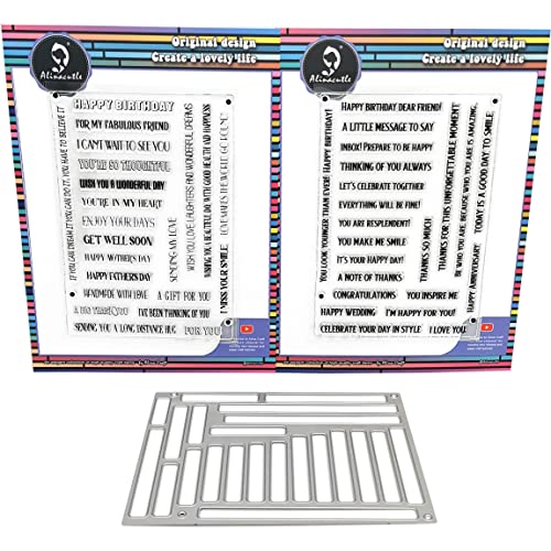 Alinacutle 2pc Stripe Clear Stamps with 1pc Tag Die, Sentiments Stamp Banner,Paper Craft Metal Die-Cuts,Scrapbooking Cutting