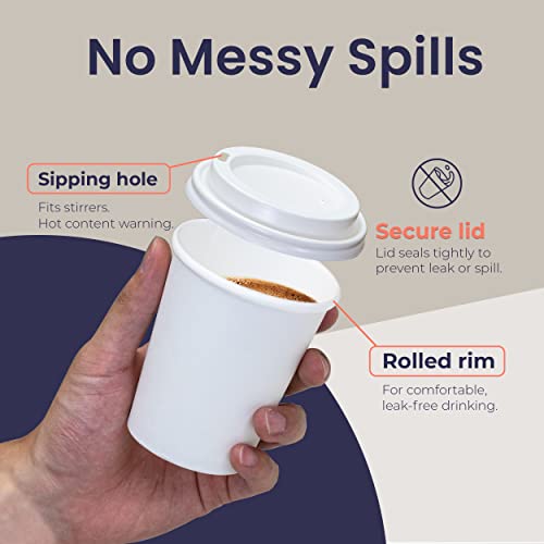 [100 Pack] 8 Oz Disposable White Paper Cups with White Lids – On the Go Hot and Cold Beverage All-Purpose Sampling Portion Cup for Coffee, Espresso, Cortado, Water, Juice and Tea, Food Grade Safe | The Storepaperoomates Retail Market - Fast Affordable Shopping