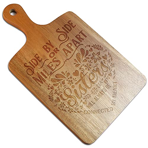 FOUR ORANGUTANS Side By Side Or Miles Apart Sister Funny Engraved Cutting Board, Funny Farmhouse Kitchen Gift, Birthday Gift for Women, Sister,Christmas Gifts