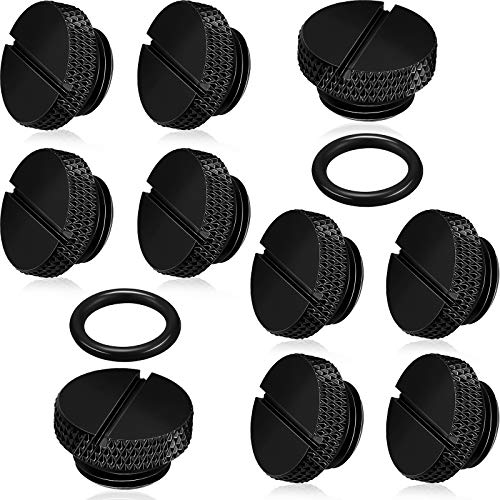 10 Pieces Black G 1/4 Inch Plug Fitting with O- Ring Water Stop Plug for Computer Water Cooling System