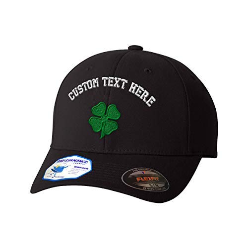 Custom Flexfit Hats for Men & Women 4 Leaf Clover Embroidery Polyester Dad Baseball Cap Black Personalized Text Here Small Medium