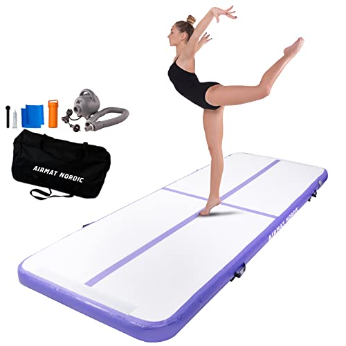 AirMat Nordic Air Mat Tumble Track 10ft/13ft/16ft/20ft/26ft with Electric Air Pump, Inflatable Gymnastics Mat for Home, Best for Gymnastics, Cheerleading, Yoga – 3’3″ Wide and 4″ Thick, Tumbling Mat (10ft, Purple)