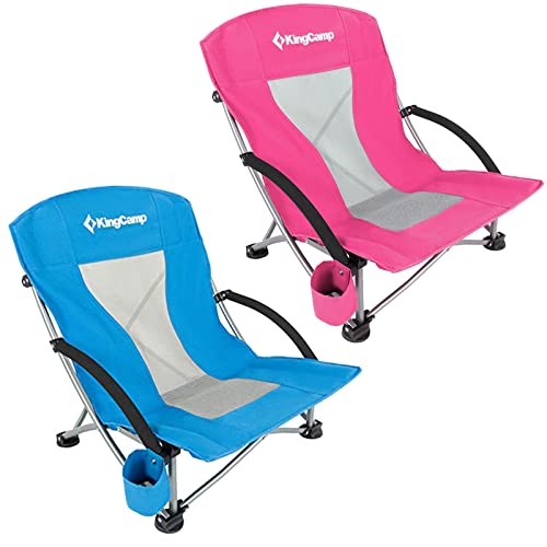 KingCamp Beach Chair Low Back Blue and Rose Red 2 Packs
