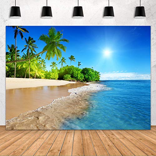Summer Tropical Beach Backdrop FHZON 7x5ft Blue Sea Sky Palm Trees Luau Themed Party Photograph Background for Fiesta Banner Table Decor Studio Booth Banner PTBXYFH12