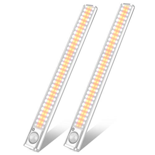 goodland 160 LED Closet Lights Motion Sensor Under Cabinet Lights Indoor Wireless Lighting 3600mAh Battery Powered Light Bar Dimmable Rechargeable Closet Light for Kitchen, Wardrobe, Stairs(2 Pack)