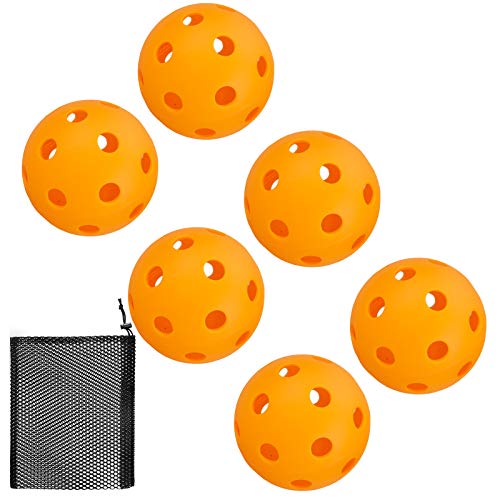 CAMSOON Indoor 26 Hole Orange Pickleball Balls Bright Orange Pickle Balls 6 Pack USAPA Paddle Ball Regulation Size A Great Addition for a Pickleball Set