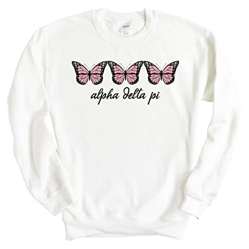 Alpha Delta Pi Sweatshirt – ADPI Three Butterflies Crewneck Sweatshirt- Sorority Big Little Gift Idea White