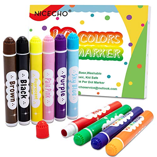 Washable Dot Markers for Kids Toddlers & Preschoolers, 10 Colors Bingo Paint Daubers Marker Kit with Free Activity Book. Non-Toxic Water-Based Fun Art Supplies