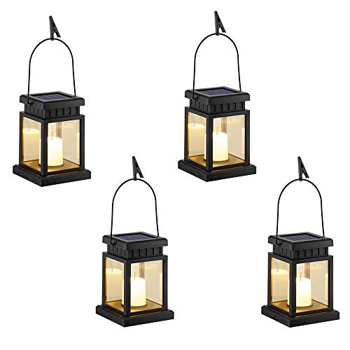 Solar Retro Hanging Lantern Outdoor Waterproof Decorative Chandelier with Candle Flashing for Garden, Terrace, Lawn, Umbrella, Terrace, Tree, Road (Warm White, 4 Pack)