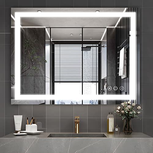 Butylux 32×24 inch Wall Mounted LED Bathroom Mirror with 3000K-6000K Dimmable, Anti-Fog, Lighted Bathroom Mirror with Smart Touch Button, Memory Function(Horizontal/Vertical)