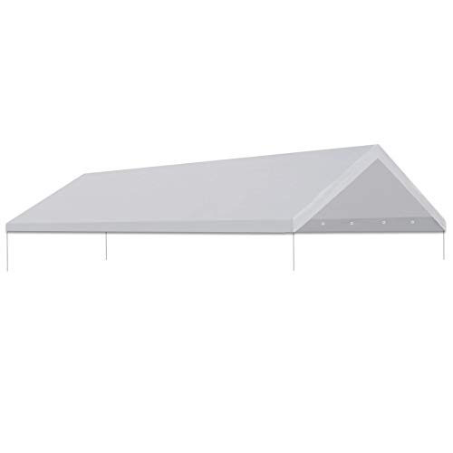 Strong Camel 10 x 20-Feet Carport Replacement Canopy Cover for Tent Top Garage Shelter Cover w Ball Bungees Waterproof (Only Cover, Frame is not Included) (10′ x 20′ with Edge)