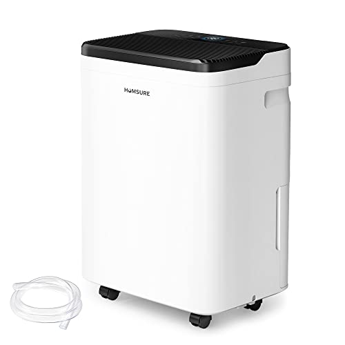 HUMSURE 4500 Sq. Ft Dehumidifier for Basements’ 70 Pints Moisture Removal, Whole House Dehumidifier with Auto Shut-off, Portable Dehumidifier with Drain Hose & 5L Water Tank for Optional Drainage.