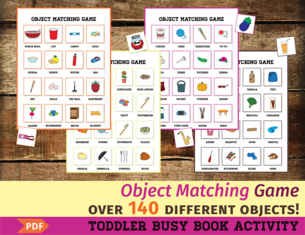 Object Matching Game Toddler Busy Book Activity, Quiet Book Printable, Quiet Book, Busy Binder PDF, Daycare Group Activity For Kids Ages 1-4