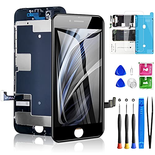 Diykitpl for iPhone 8/ SE 2020 2nd Generation Screen Replacement Black, Full Assembly LCD Touch Digitizer with Repair Tools for A2275, A2298, A2296.with Waterproof Seal+Repair Tools+Screen Protector