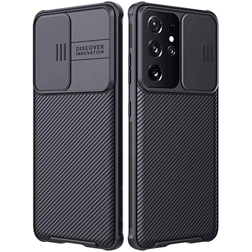 imluckies for Samsung Galaxy S21 Ultra Case with Camera Cover, Hard PC Back & Soft Bumper, Protective & Slim Fit, Camera Protection Case for Samsung Galaxy S21 Ultra 6.8″-Black