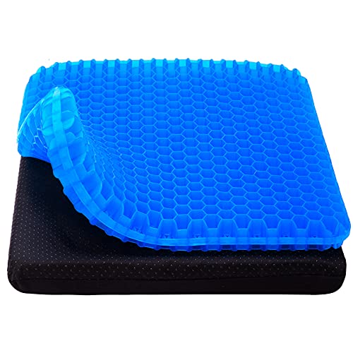 Gel Seat Cushion, Cooling seat Cushion Thick Big Breathable Honeycomb Design Absorbs Pressure Points Seat Cushion with Non-Slip Cover Gel Cushion for Office Chair Home Car seat Cushion for Wheelchair