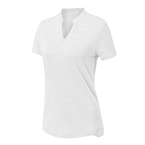 BASUDAM Women’s Golf Polo Shirts V-Neck Short Sleeve Collarless Tennis Running T-Shirts Quick Dry White M
