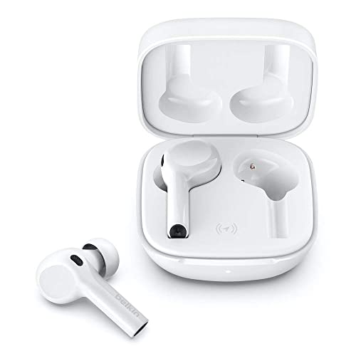 Belkin Wireless Earbuds, SoundForm Freedom True Wireless Bluetooth Earphones with Wireless Charging Case IPX5 Certified Sweat and Water Resistant with Deep Bass for iPhones and Androids – White