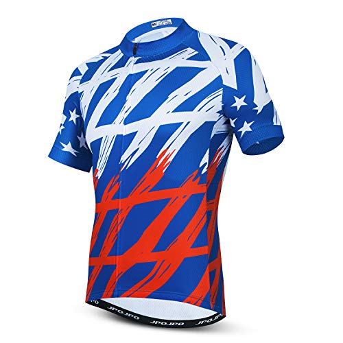 JPOJPO Men’s Cycling Jerseys Tops Biking Shirts Short Sleeve Bike Clothing Full Zipper Bicycle Jacket with Pockets