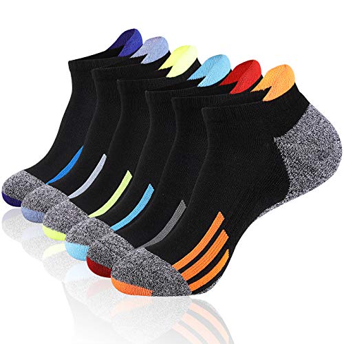 JOYNÉE Mens Ankle Athletic Sports Running Low Cut Socks for Men Cushion 6 Pairs,Black5,Sock Size 10-13