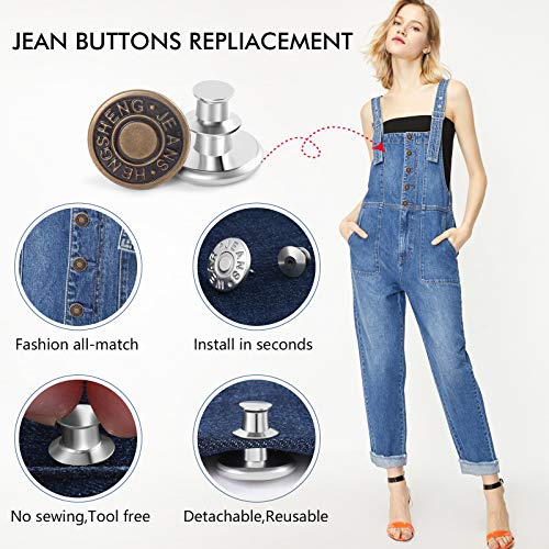 12 Sets Button Pins for Jeans, Jean Buttons Pins for Loose Jeans, No Sew and No Tools Instant Replacement Snap Tack Pant Button, Ceryvop Reusable and Adjustable Metal Pants Button Tightener | The Storepaperoomates Retail Market - Fast Affordable Shopping