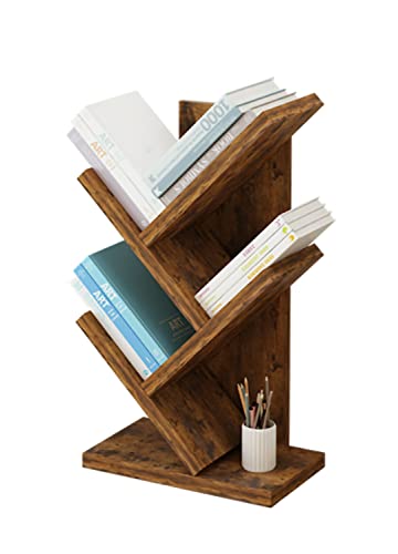 Lydia88 Tree Bookshelf，4-Layer Floor Standing Bookshelf，The Desktop Bookshelf Can Hold Books，Magazines, CDs and Photo Albums，Desktop Organizer，Office Storage Rack Real Wooden Bookshelf