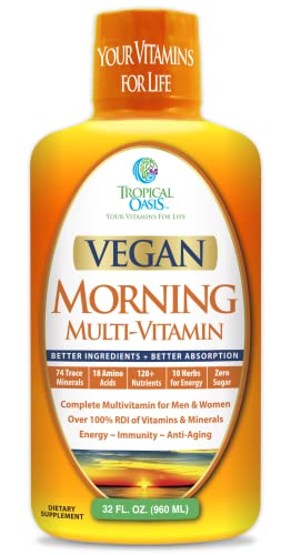 Tropical Oasis – Vegan Morning Liquid Multivitamins, Daily Liquid Vitamins with 74 Trace Minerals, 18 Amino Acids, and 10 Herbs, 32fl oz (960ml, 32 Servings)