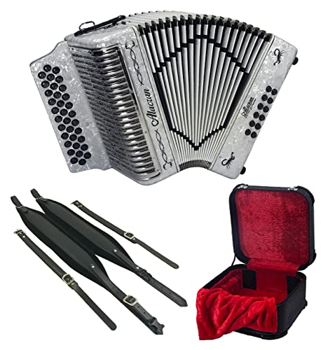 Alacran NAL3412 DLX Accordion Package: 34 Button, 12 Bass Accordion with Case and Straps (Sol/GCF, White Pearl)