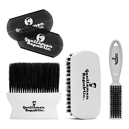 Gentlemen Republic Barber Essential Bundle #1 – Brush, Beard Brush, Neck Duster and 1 Set of Grippers for Hair Styling, Grooming, Fading, and Barbershops – 5 pcs Bundle
