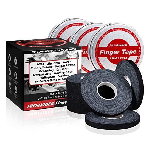 FRESINIDER Finger Tape – Strong Athletic Tape | 0.3” x 45 Feet (9 Pack) Tin Set | No Sticky Residue | for Rock Climbing, BJJ Jiu Jitsu, Grappling, Judo, MMA, Rock Climbing and Martial Arts (Black)
