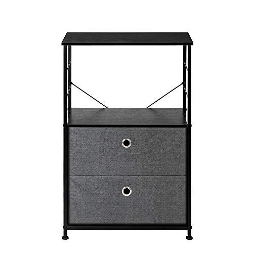 Guangshuohui Nightstand Shelf Storage – Bedside Furniture & Accent End Table Chest with 2-Drawers for Home, Bedroom, Office, College Dorm, Steel Frame, Wood Top, Easy Pull Fabric Bins (Dark Grey)