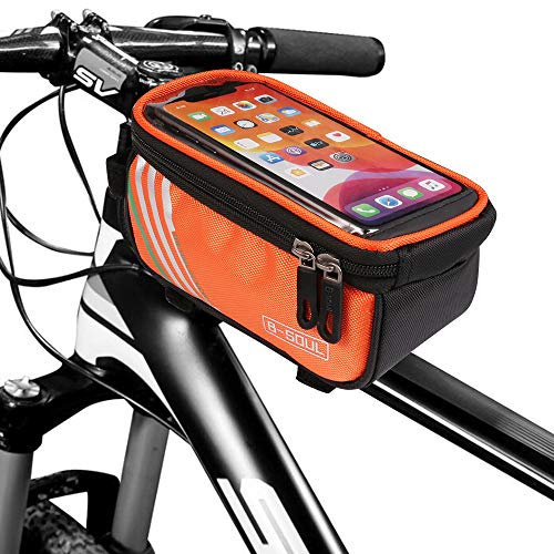 Bike Phone Mount Bag Holder Bicycle Handlebar Front Frame Top Tube Pouch for Samsung Galaxy S20 FE Note 20 Ultra S20 S21 Ultra Plus A21 A22 5G A32 A42 A51 Moto G Power Stylus OnePlus 8 Pro (Orange)