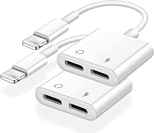 [Apple MFi Certified] Dual 2in1 Lightning Headphone Audio & Charger Adapter Splitter for iPhone iPad,2 Pack iPhone Headphone Adapter for iPhone 14/ 13/ 12/ 11/ XS/ XS Max/ XR/ X/ 8/8plus/7/7 Plus/iPad